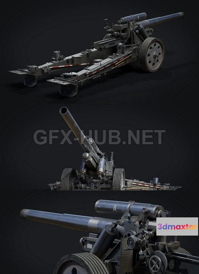 1181878 - PBR Game 3D Model - 15cm SFH18 Howitzer GameReady