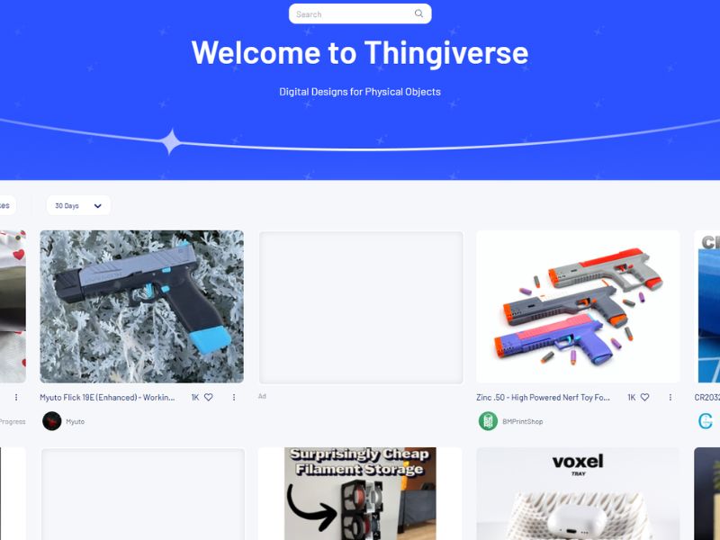 The largest online community for exchanging 3D printable designs is called Thingiverse.