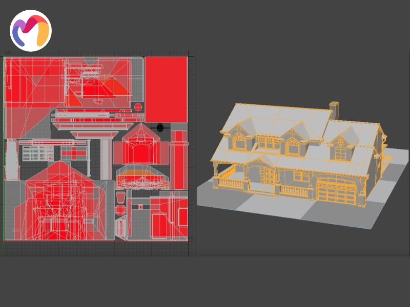 UV mapping is the process of projecting a 3D model's surface onto a 2D image