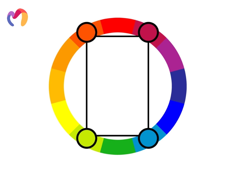 Tetradic palettes incorporate four colors arranged into two complementary pairs