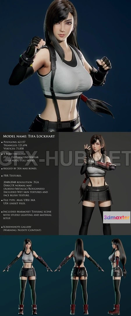 1181958 - PBR Game 3D Model - 3D Tifa Lockhart Game Ready