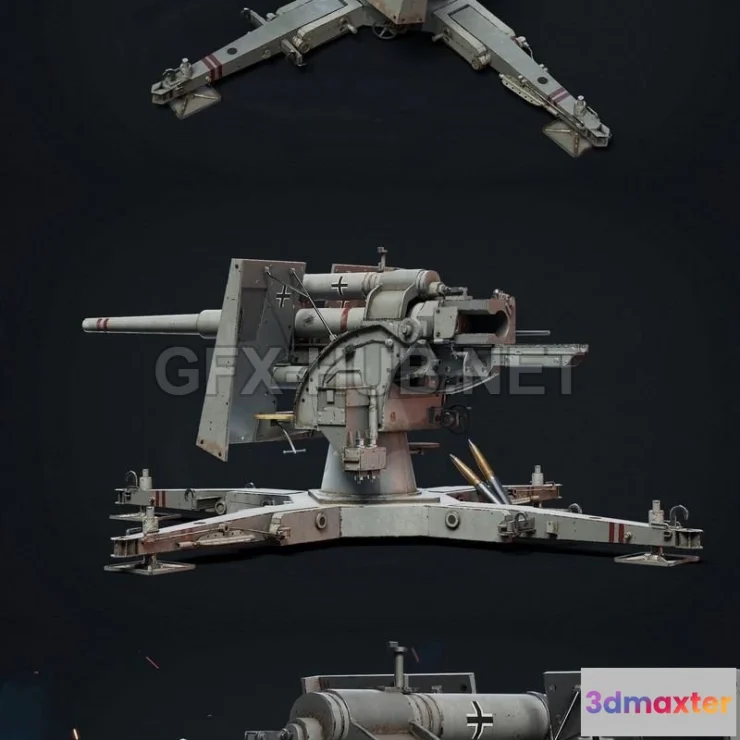 1181972 - PBR Game 3D Model - 88 Flak Cannon Gameready model