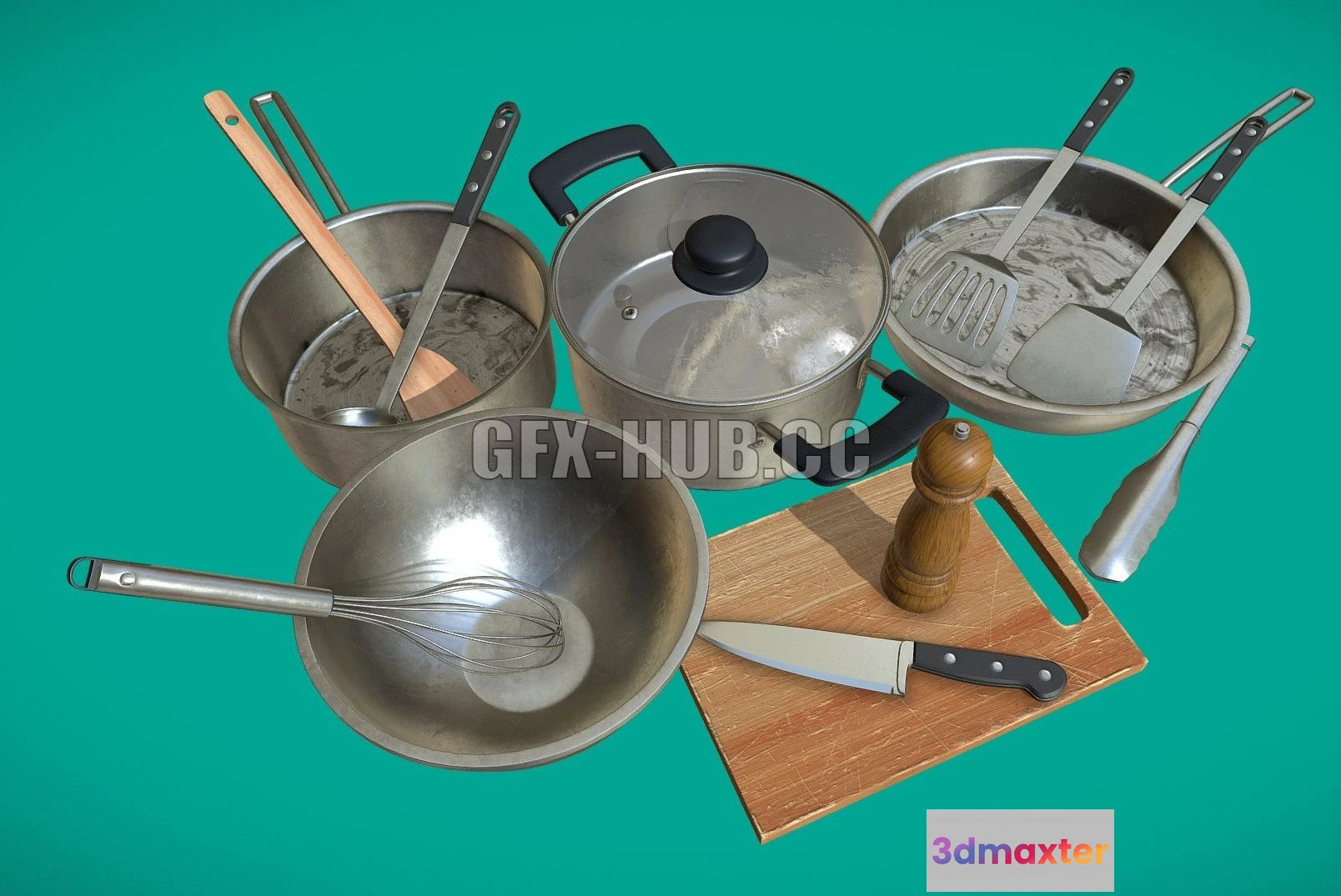 1182000 - PBR Game 3D Model - A Set of Cooking Utensils