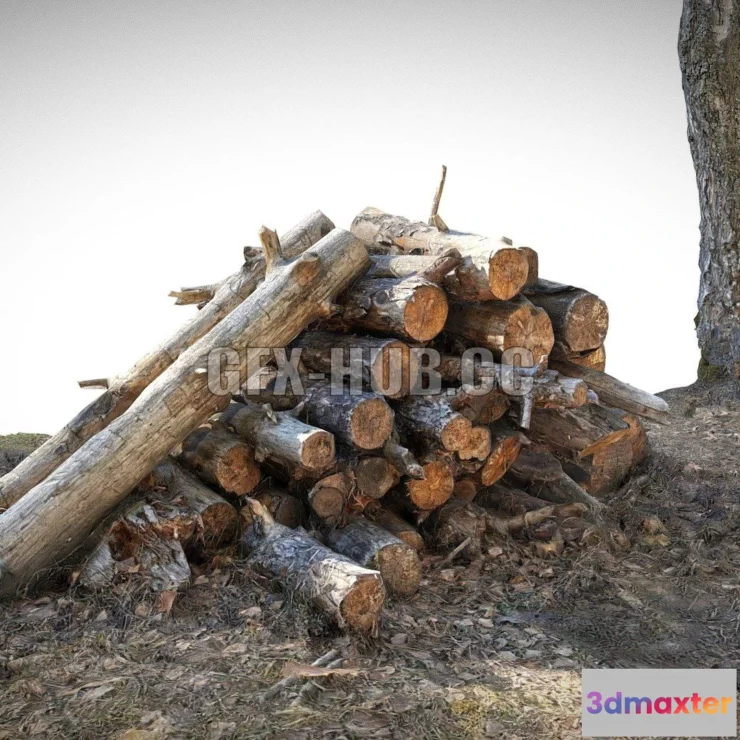 1182002 - PBR Game 3D Model - A stack of sawn logs Scan