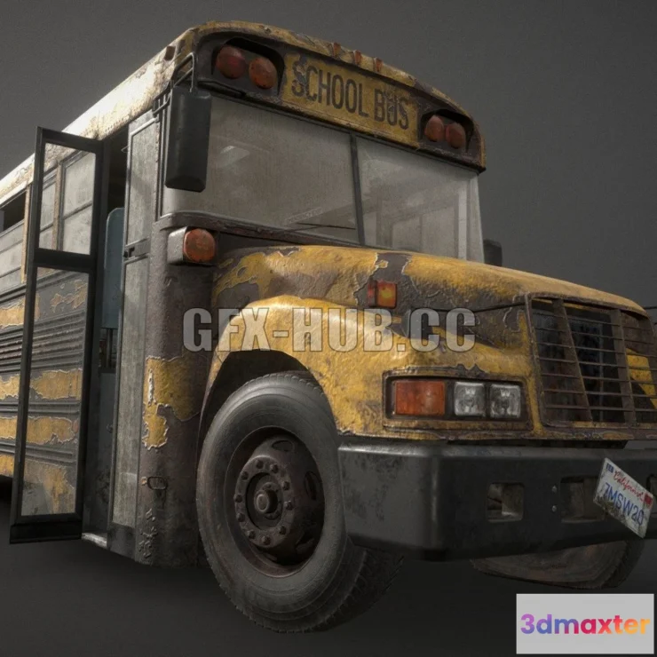 1182030 - PBR Game 3D Model - Abandoned School Bus