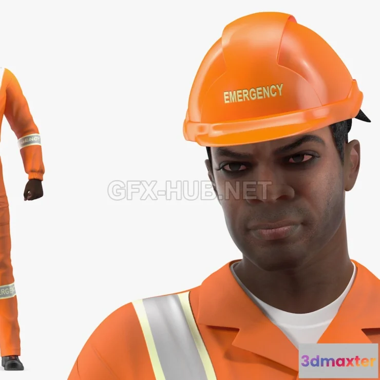 1182086 - PBR Game 3D Model - African American Rescuer Rigged