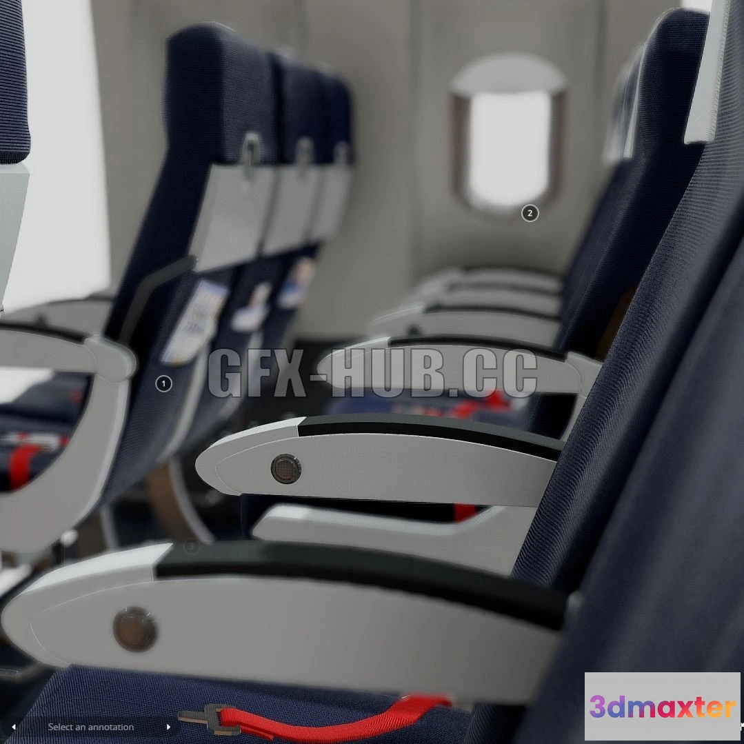 1182144 - PBR Game 3D Model - Airbus A320 Airplane Cabin interior