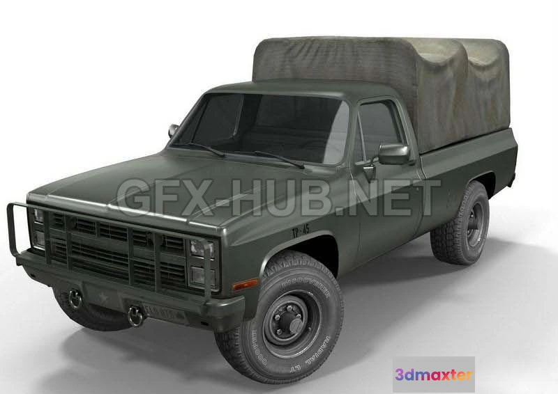 1182242 - PBR Game 3D Model - American military truck