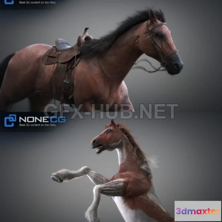 1182306 - PBR Game 3D Model - Animated 3D Horses