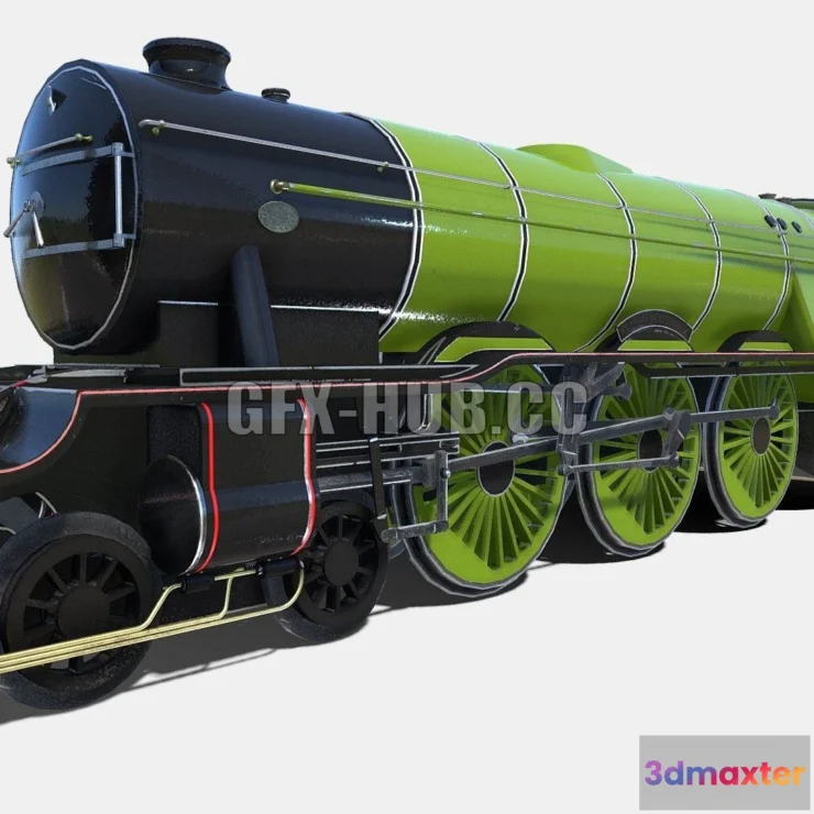 1182308 - PBR Game 3D Model - Animated Steam Train