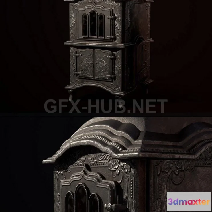 1182332 - PBR Game 3D Model - Antique Cast Iron Stove