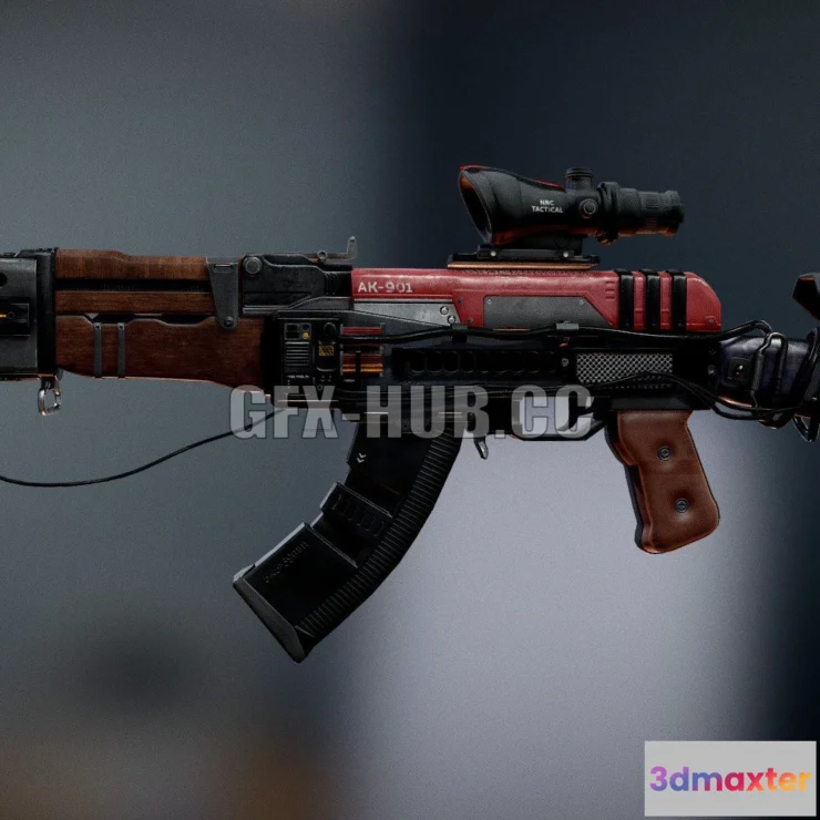 1182536 - PBR Game 3D Model - Assault Rifle - AK Volkodav Low-poly