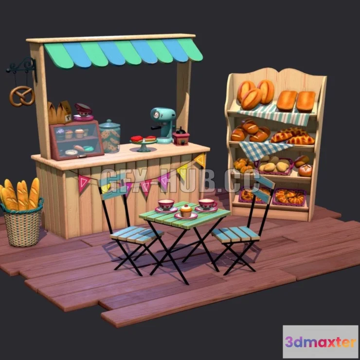 1182680 - PBR Game 3D Model - Bakery Stall