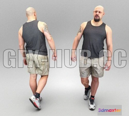 1182684 - PBR Game 3D Model - Bald athletic man walking 376