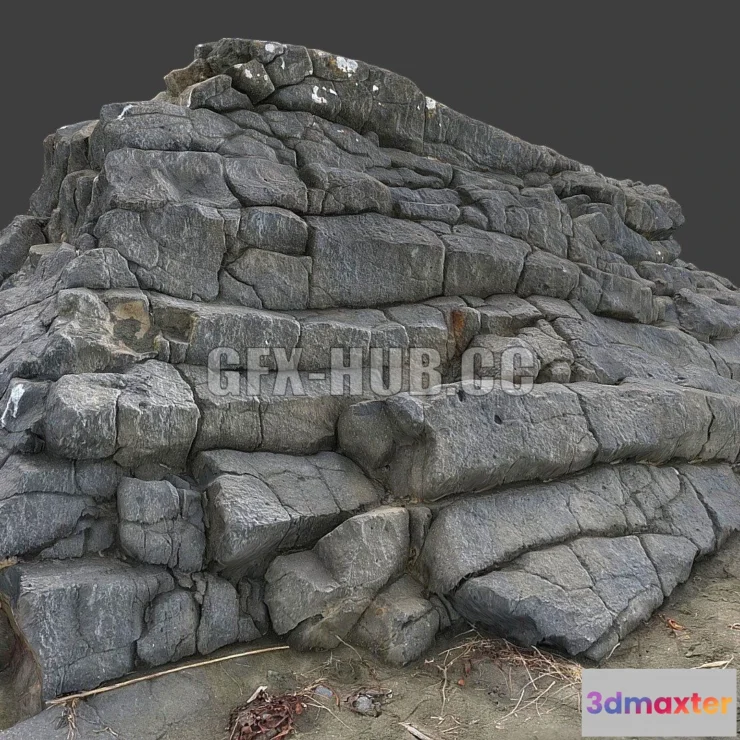 1182738 - PBR Game 3D Model - Basalt rock on beach