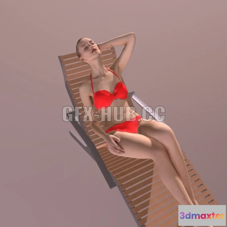 1182782 - PBR Game 3D Model - Beach Bikini Woman Barbara Sitting Tanning