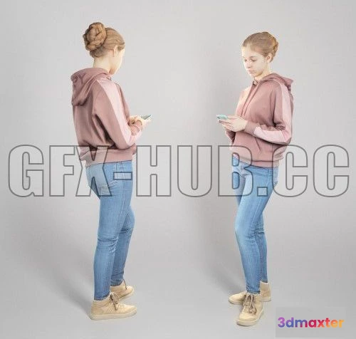 1182796 - PBR Game 3D Model - Beautiful girl in casual using smartphone 318