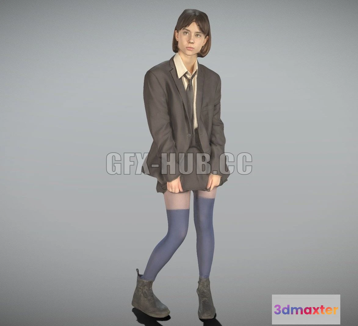 1182798 - PBR Game 3D Model - Beautiful girl in school uniform