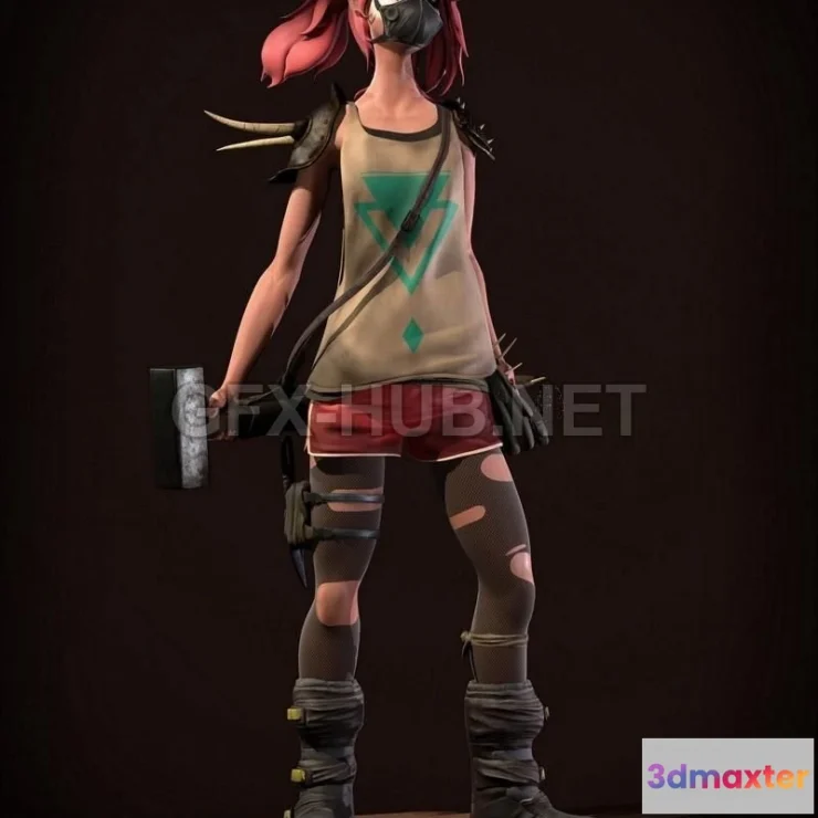 1182884 - PBR Game 3D Model - Biker Girl PBR