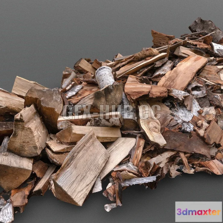1182904 - PBR Game 3D Model - Birch bark heap