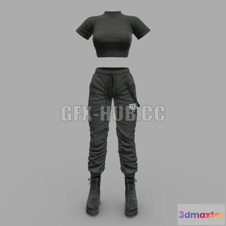 1182916 - PBR Game 3D Model - Black Cargo Outfit