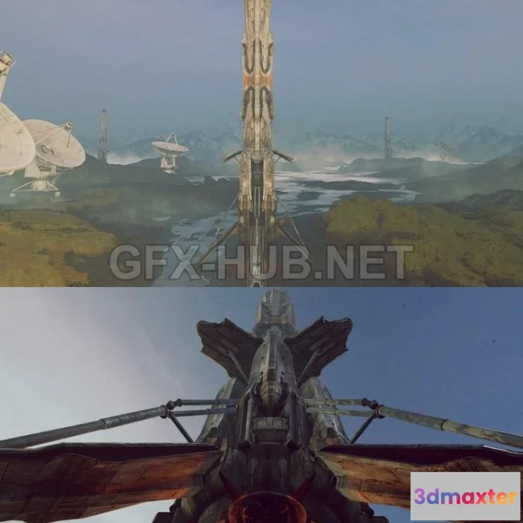 1182924 - PBR Game 3D Model - Black Sand Plains Rocket Breakdown