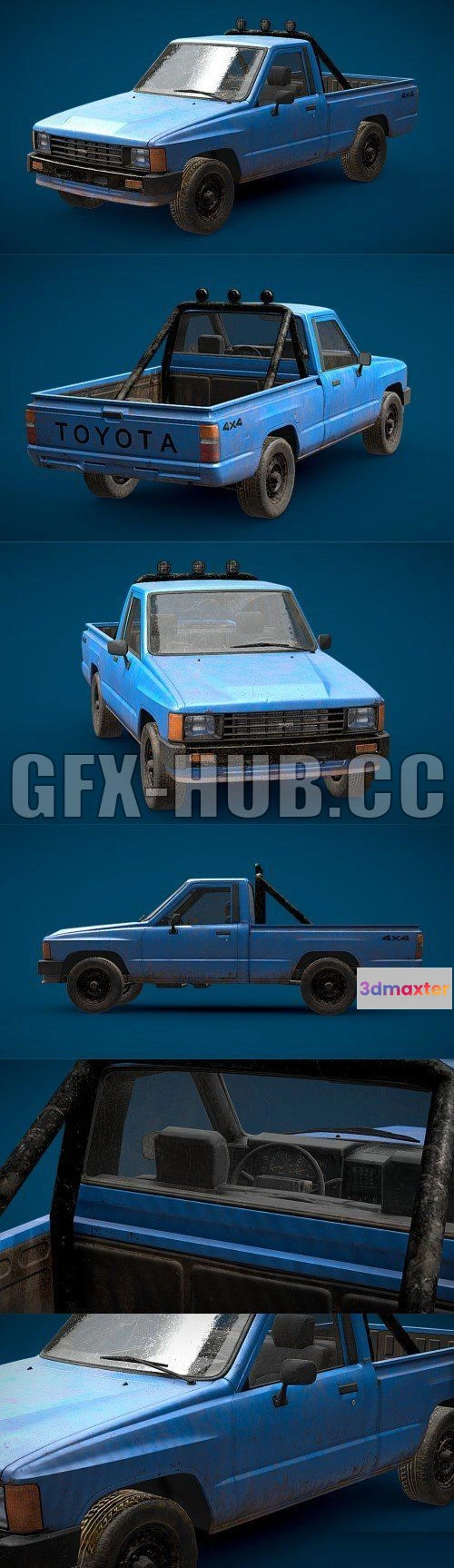 1182964 - PBR Game 3D Model - Blue Pickup Truck