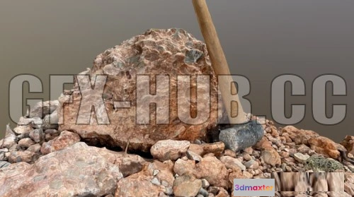 1183076 - PBR Game 3D Model - Broken rock with hammer PBR