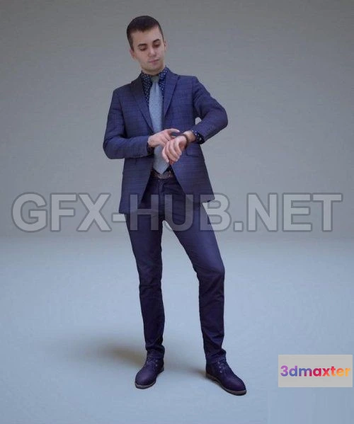 1183146 - PBR Game 3D Model - Business Man Watches Time Low-poly