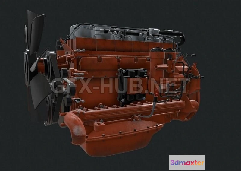 1183254 - PBR Game 3D Model - Car engine Scania