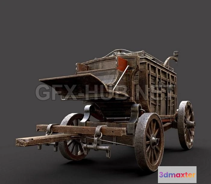 1183290 - PBR Game 3D Model - Carriage Wooden cart