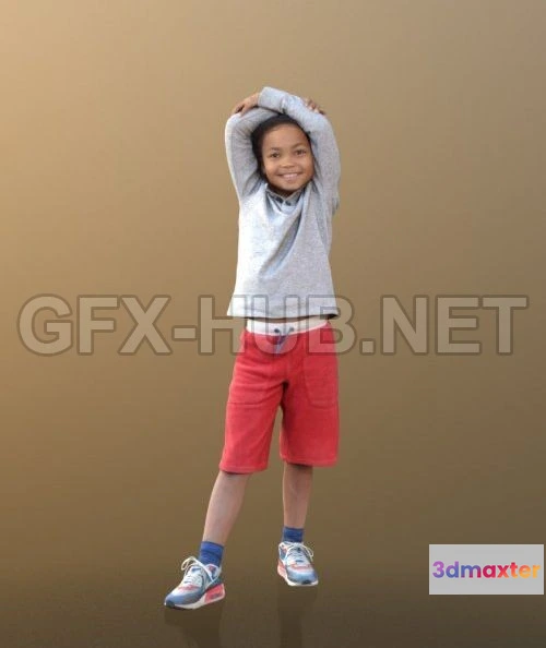 1183352 - PBR Game 3D Model - Casual child boy standing and Smiling Scanned