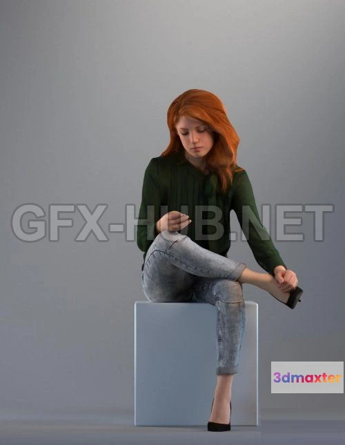 1183366 - PBR Game 3D Model - Casual Girl Sitting