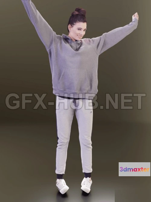 1183374 - PBR Game 3D Model - Casual Girl Stretching Scanned