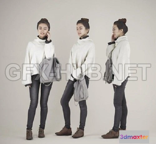 1183378 - PBR Game 3D Model - Casual Girl Talking with Phone