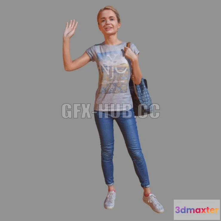 1183384 - PBR Game 3D Model - Casual Lady Greeting