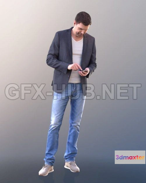1183390 - PBR Game 3D Model - Casual Man Lars Checking phone
