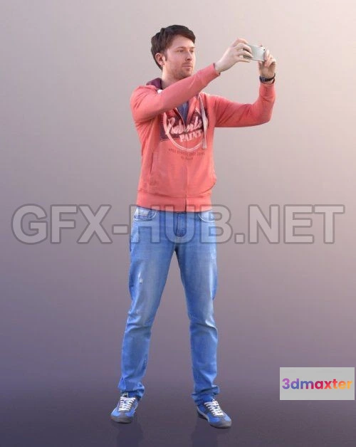 1183396 - PBR Game 3D Model - Casual Man Taking Photo Scanned