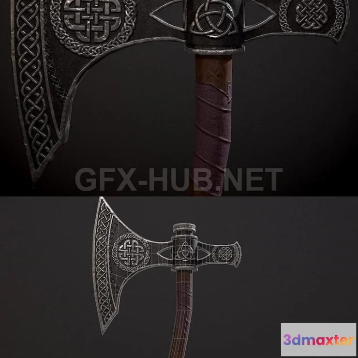 1183442 - PBR Game 3D Model - Celtic Axe