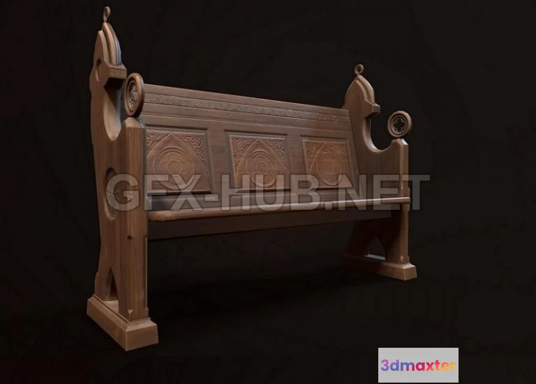 1183550 - PBR Game 3D Model - Church pew PBR