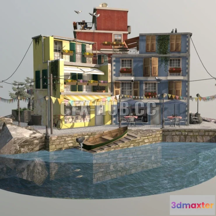 1183556 - PBR Game 3D Model - Cinque Terre Cityscene