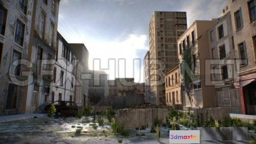 1183566 - PBR Game 3D Model - City After War Exterior Scene