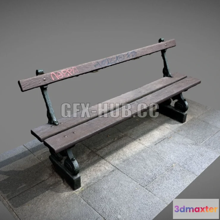 1183570 - PBR Game 3D Model - City bench old style