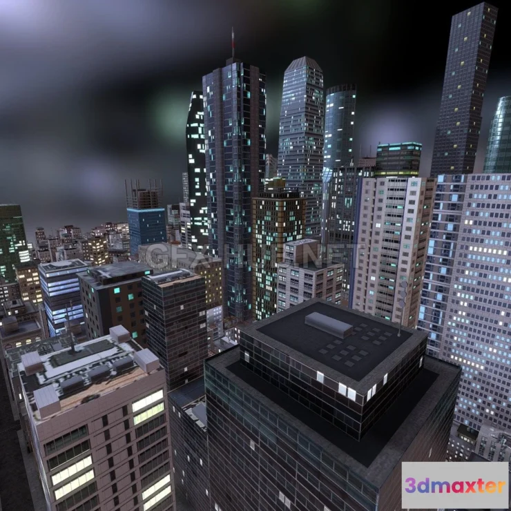 1183576 - PBR Game 3D Model - City Night Lowpoly