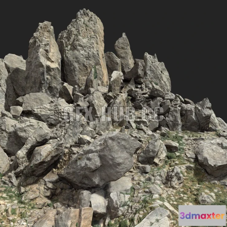 1183588 - PBR Game 3D Model - Cliff Boulder Field Mountain