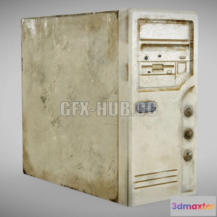 1183664 - PBR Game 3D Model - Computer system block case retro old damaged