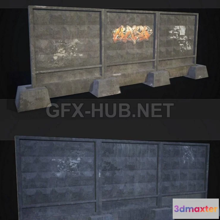 1183682 - PBR Game 3D Model - Concrete fence