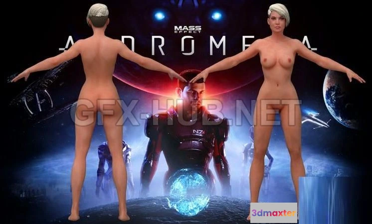 1183726 - PBR Game 3D Model - Cora Harper Nude - Mass Effect Andromeda