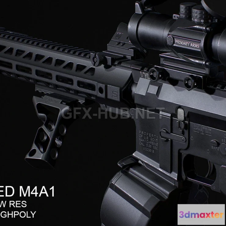 1183796 - PBR Game 3D Model - Customized M4A1 Highpoly & Lowpoly