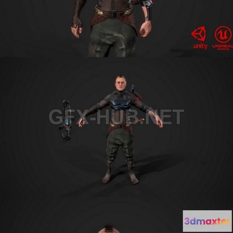 1183824 - PBR Game 3D Model - Cyber samurai Low-poly